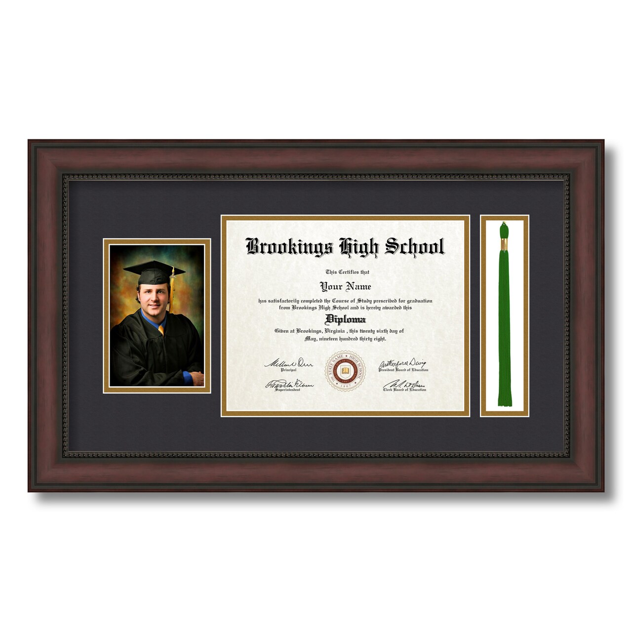 ArtToFrames 8x10 inch Diploma Frame with 4x6 Inch Image Opening and Tassel Opening - Framed with Black and Gold Mats, Comes with Regular Acrylic and Sawtooth Hanger for Wall Hanging (DIT-8x10)